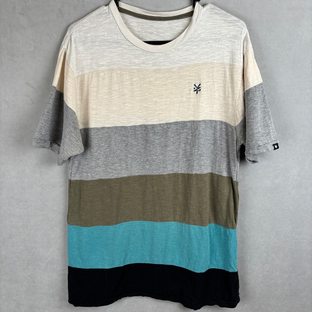 VTG Zoo York Mens Striped Slub Knit T-Shirt Multi Color Crew Neck Streetwear L